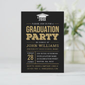 Rustic Black Gold Photo Graduparty Kaart (Staand voorkant)