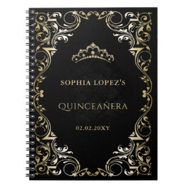 Rustic Black Gold Princess Tiara Quinceanera Notitieboek