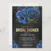 Rustic Black Gold Royal Blue Floral Vrijgezellenfe Kaart (Voorkant)