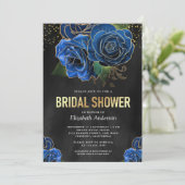 Rustic Black Gold Royal Blue Floral Vrijgezellenfe Kaart (Staand voorkant)
