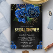 Rustic Black Gold Royal Blue Floral Vrijgezellenfe Kaart