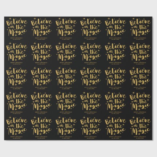 Rustic Black Gold Script Believe In The Magic Cadeaupapier (Vlak)