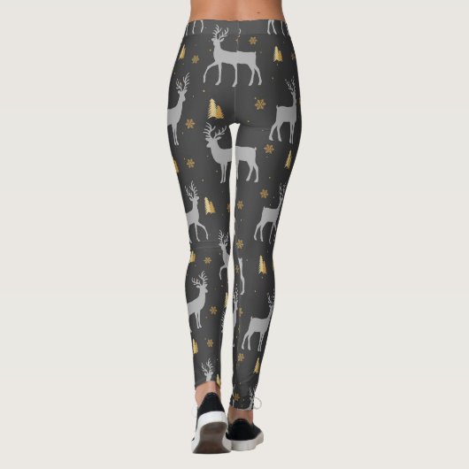 Rustic Black Gold Winter Deer Woodland Pattern Leggings (Achterkant)
