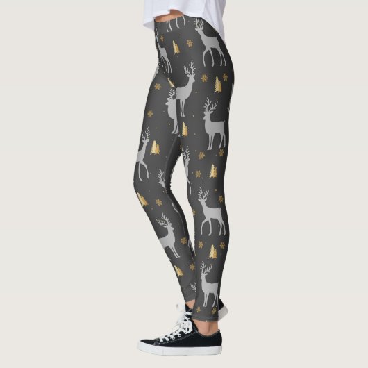 Rustic Black Gold Winter Deer Woodland Pattern Leggings (Links)