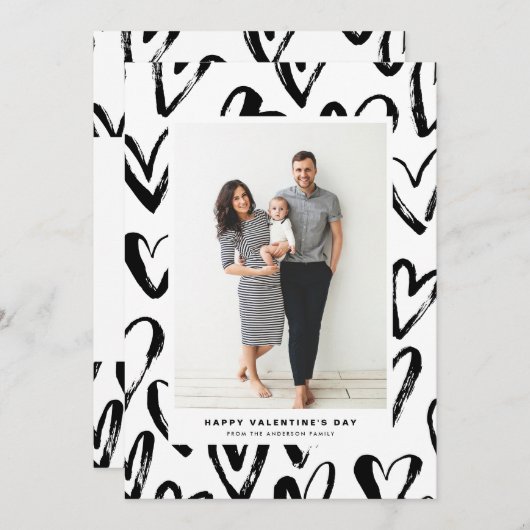 Rustic Black Hearts Pattern Happy Valentine's Day Feestdagenkaart (Voorkant / Achterkant)