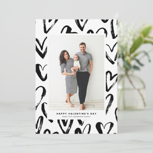 Rustic Black Hearts Pattern Happy Valentine's Day Feestdagenkaart (Staand voorkant)