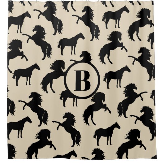 Rustic Black Horse Silhouettes | Gepersonaliseerd Douchegordijn (Voorkant)