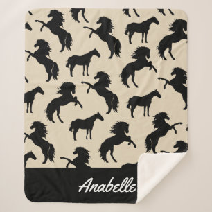 Rustic Black Horse Silhouettes   Gepersonaliseerd Sherpa Deken
