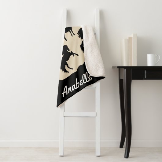 Rustic Black Horse Silhouettes | Gepersonaliseerd Sherpa Deken (In situ)