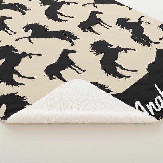 Rustic Black Horse Silhouettes | Gepersonaliseerd Sherpa Deken (3/4)