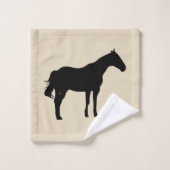 Rustic Black Horse Silhouettes & Taupe Bad Handdoek (Wasdoekje)