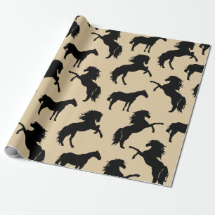Rustic Black Horse Silhouettes & Taupe Cadeaupapier