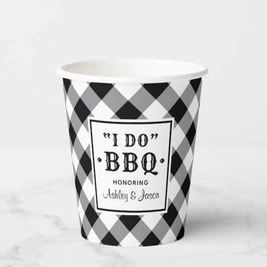 Rustic Black I Do BBQ Custom Wedding Monogram Papieren Bekers (Voorkant)
