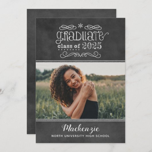 Rustic Black Krijtbord 2025 Afstuderen Fotofeest Kaart (Voorkant / Achterkant)