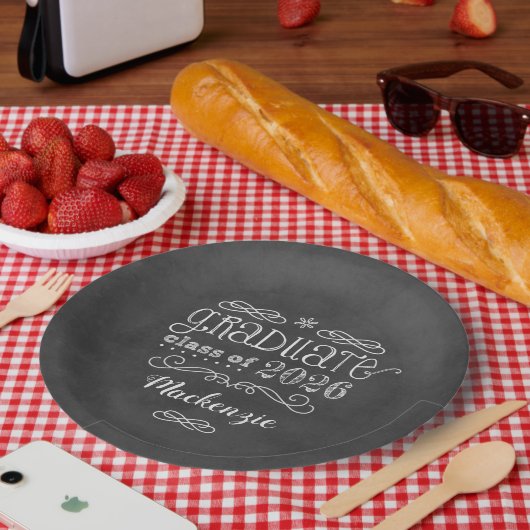 Rustic Black Krijtbord Custom 2025 Afstuderen Naam Papieren Bordje (Picknick)
