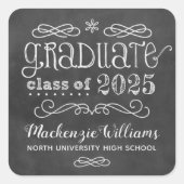Rustic Black Krijtbord Custom 2025 Afstuderen Naam Vierkante Sticker (Voorkant)