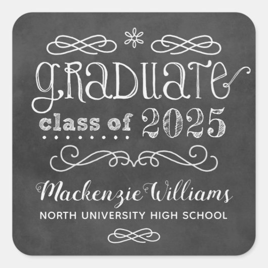 Rustic Black Krijtbord Custom 2025 Afstuderen Naam Vierkante Sticker