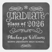 Rustic Black Krijtbord Custom 2025 Afstuderen Naam Vierkante Sticker (Voorkant)