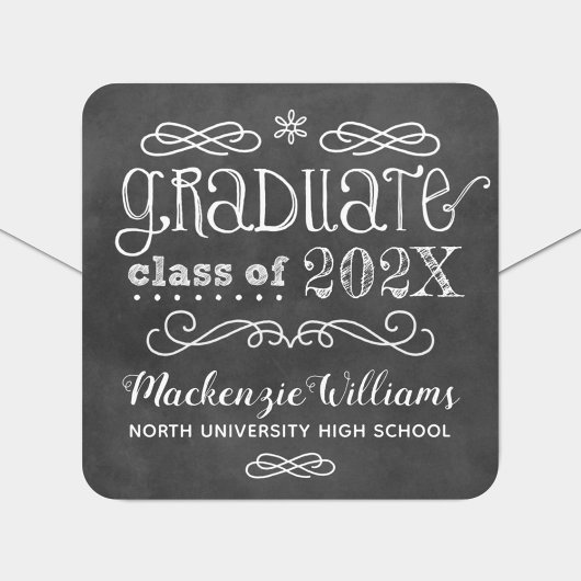 Rustic Black Krijtbord Custom 2025 Afstuderen Naam Vierkante Sticker