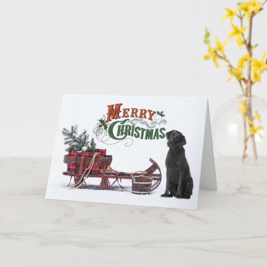 Rustic Black Lab Kerstmis Kaart (Gele Bloem)