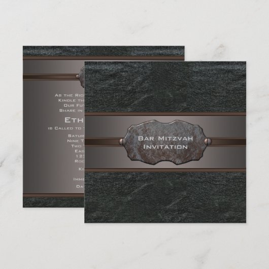 Rustic Black Leather Bar Mitzvah Kaart (Voorkant / Achterkant)