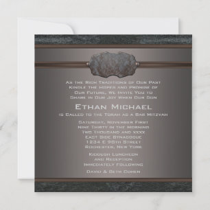 Rustic Black Leather Bar Mitzvah Kaart