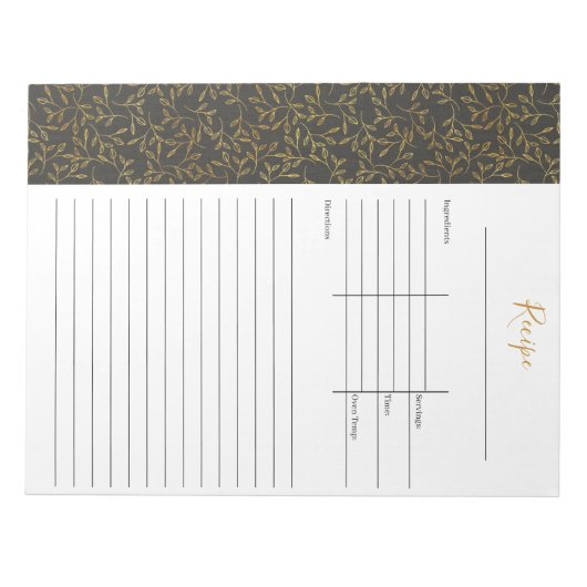 Rustic Black Linen Gold Leaf Blank Recipe Notitieblok (Voorkant)