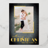 Rustic Black Merry-kerstfoto Folie Feestdagenkaart (Voorkant)