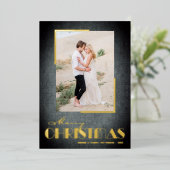 Rustic Black Merry-kerstfoto Folie Feestdagenkaart (Staand Voorkant)