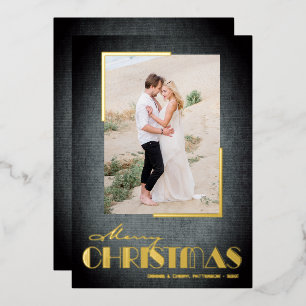 Rustic Black Merry-kerstfoto Folie Feestdagenkaart