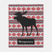 Rustic Black Moose Fair Isle Pattern Fleece Deken (Voorkant)