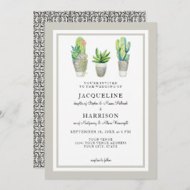 Rustic Black n White Tile Succulents in Cactus Art Kaart