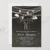 Rustic Black Night Sky Mason Jar Lights SWEET 16 Kaart (Voorkant)