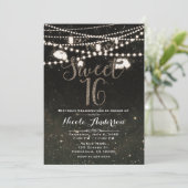 Rustic Black Night Sky Mason Jar Lights SWEET 16 Kaart (Staand voorkant)