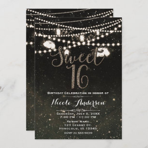 Rustic Black Night Sky Mason Jar Lights SWEET 16 Kaart