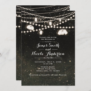 Rustic Black Night Sky Mason Jar Lights Wedding Kaart