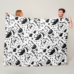 Rustic Black Owl Beer Deer Fox Woodland Pattern Fleece Deken