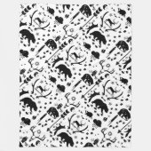 Rustic Black Owl Beer Deer Fox Woodland Pattern Fleece Deken (Voorkant)