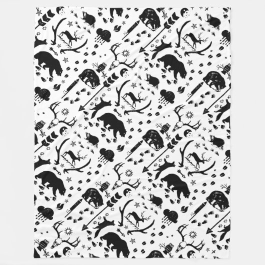 Rustic Black Owl Beer Deer Fox Woodland Pattern Fleece Deken (Voorkant)