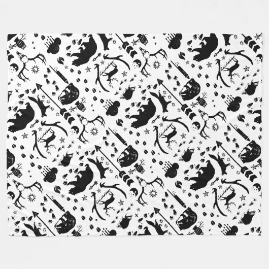 Rustic Black Owl Beer Deer Fox Woodland Pattern Fleece Deken (Voorkant (Horizontaal))