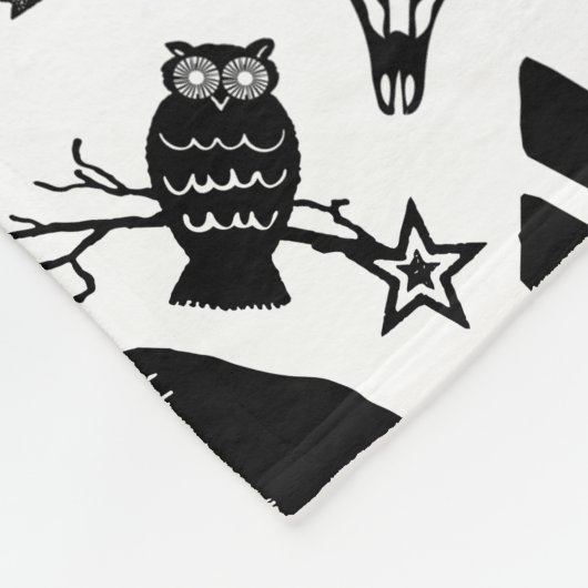 Rustic Black Owl Beer Deer Fox Woodland Pattern Fleece Deken (Hoek)