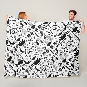 Rustic Black Owl Beer Deer Fox Woodland Pattern Fleece Deken