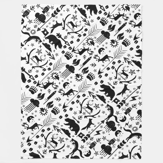 Rustic Black Owl Beer Deer Fox Woodland Pattern Fleece Deken (Voorkant)