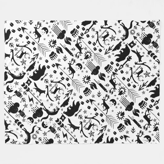Rustic Black Owl Beer Deer Fox Woodland Pattern Fleece Deken (Voorkant (Horizontaal))