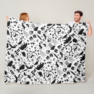 Rustic Black Owl Beer Deer Fox Woodland Pattern Fleece Deken