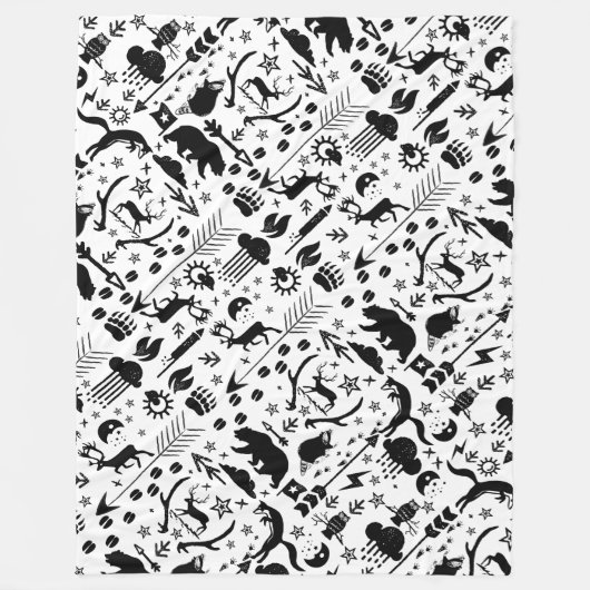 Rustic Black Owl Beer Deer Fox Woodland Pattern Fleece Deken (Voorkant)