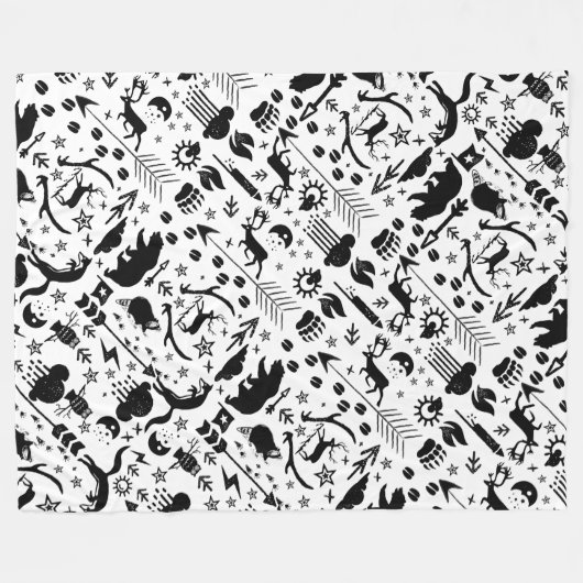 Rustic Black Owl Beer Deer Fox Woodland Pattern Fleece Deken (Voorkant (Horizontaal))