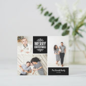 Rustic Black Prettig Kerst 3 Foto Collage Feestdagenkaart (Staand voorkant)