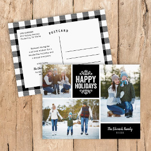 Rustic Black Prettig Kerstfeest 3 Foto Collage Feestdagenkaart