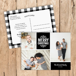 Rustic Black Prettig Kerstfeest 3 Fotocollage Feestdagenkaart